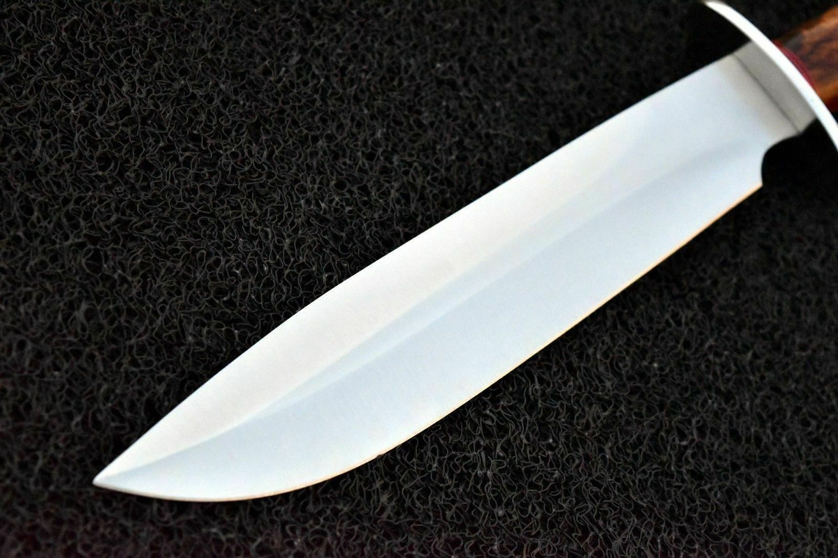 CUSTOM HAND MADE D2 TOOL STEEL BOWIE HUNTING KNIFE - NATURAL WOOD HANDLE