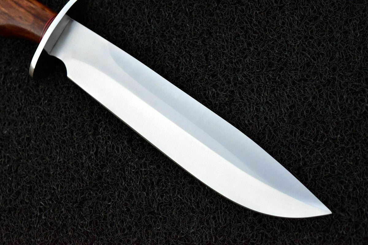 CUSTOM HAND MADE D2 TOOL STEEL BOWIE HUNTING KNIFE - NATURAL WOOD HANDLE
