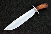 CUSTOM HAND MADE D2 TOOL STEEL BOWIE HUNTING KNIFE - NATURAL WOOD HANDLE