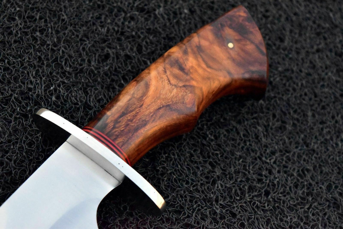 CUSTOM HAND MADE D2 TOOL STEEL BOWIE HUNTING KNIFE - NATURAL WOOD HANDLE