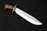 CUSTOM HAND MADE D2 TOOL STEEL BOWIE HUNTING KNIFE - NATURAL WOOD HANDLE