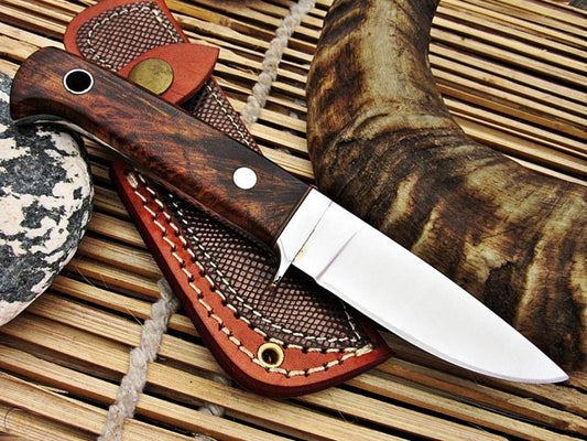 CUSTOM HANDMADE D2 STEEL HUNTING KNIFE HANDLE ROSE WOOD