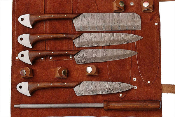 Handmade Damascus Chef Knife Set of 5 BBQ Knife Kitchen Knives
