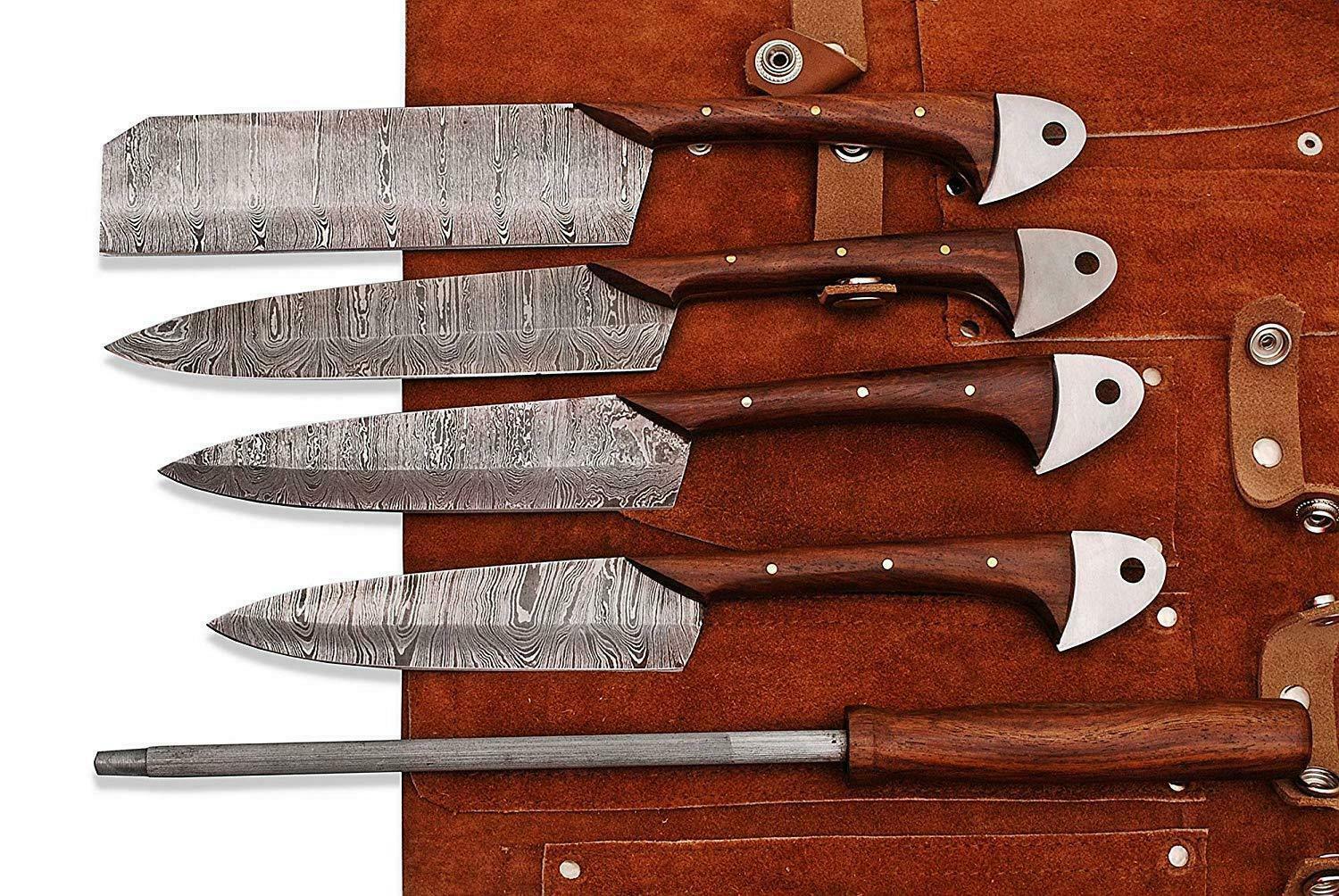 Custom Handmade Damascus Professional kitchen Chef knives set-5-Piece - NB CUTLERY LTD