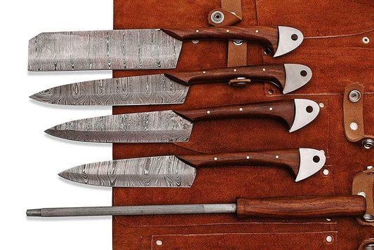 Custom Handmade Damascus Professional kitchen Chef knives set-5-Piece - NB CUTLERY LTD