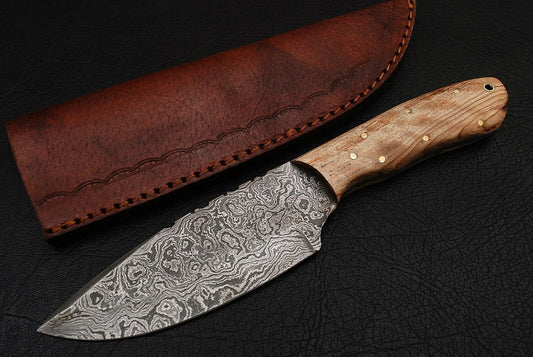 Custom Handmade Damascus Steel Hunting Knife Knife Handle Olive wood