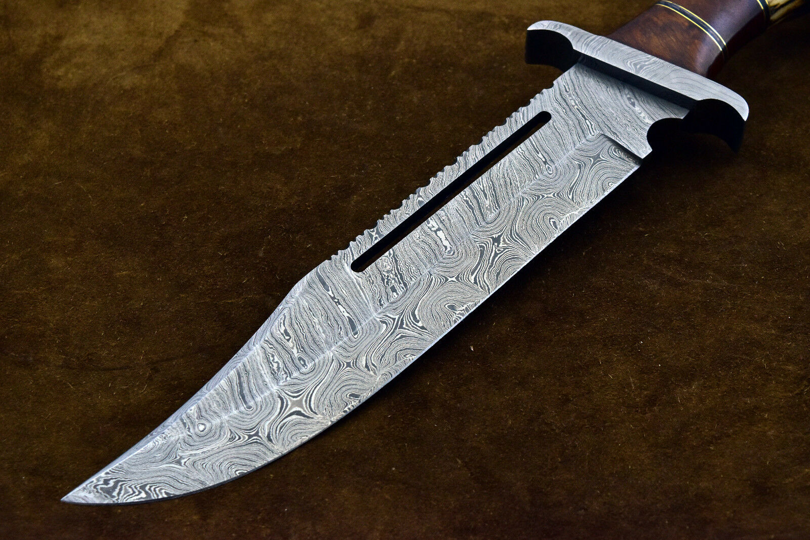 Custom Handmade Damascus Steel Hunting RAMBO Bowie Knife Wiht Stag Horn Handle. - NB CUTLERY LTD