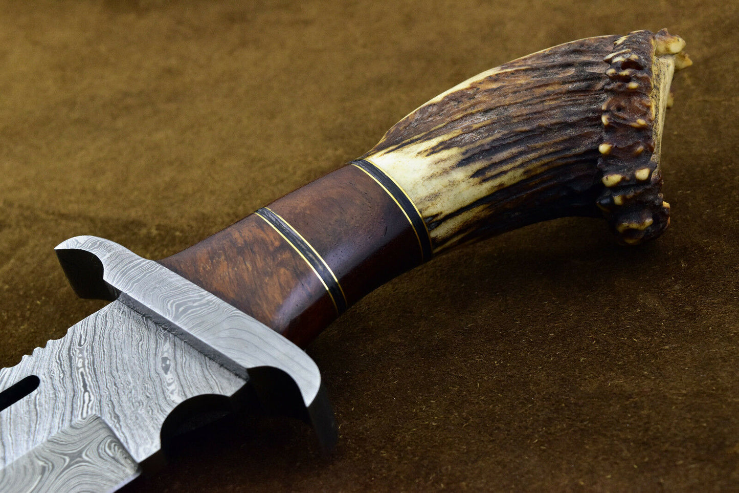Custom Handmade Damascus Steel Hunting RAMBO Bowie Knife Wiht Stag Horn Handle. - NB CUTLERY LTD