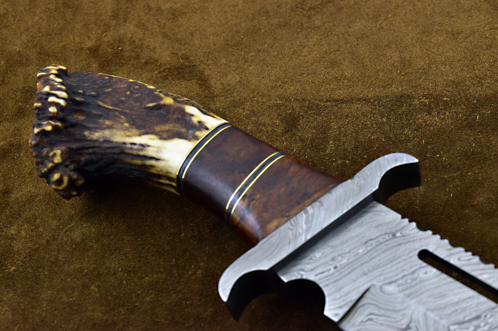 Custom Handmade Damascus Steel Hunting RAMBO Bowie Knife Wiht Stag Horn Handle. - NB CUTLERY LTD