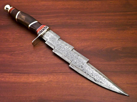 CUSTOM HANDMADE DAMASCUS STEEL KRIS BLADE TRI-DAGGER HUNTING KNIFE WITH SHEATH - NB CUTLERY LTD