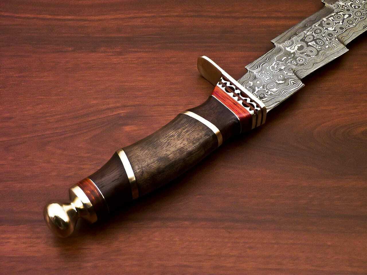CUSTOM HANDMADE DAMASCUS STEEL KRIS BLADE TRI-DAGGER HUNTING KNIFE WITH SHEATH - NB CUTLERY LTD