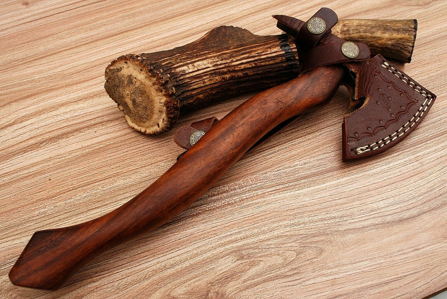 CUSTOM MADE HAND FORGED DAMASCUS STEEL AXE , HATCHET, - ROSE WOOD HANDLE - NB CUTLERY LTD