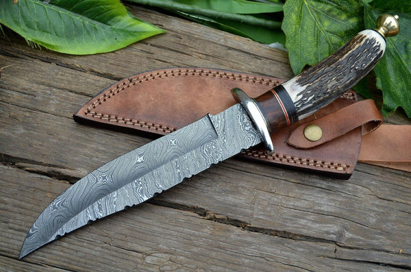 SHARD BLADE Custom Hand Forged Damascus Steel Hunting Bowie Knife W/Sh