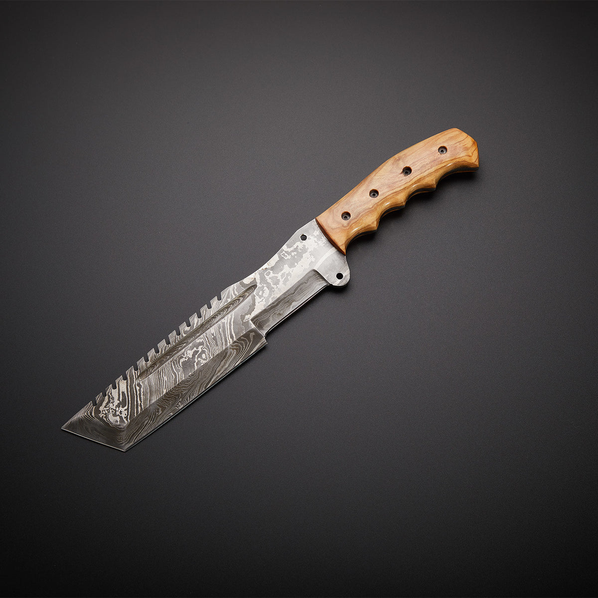 Custom Handmade Damascus Tracker Knife with Olive Wood Handle