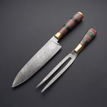 CUSTOM MADE DAMASCUS STEEL BBQ KNIVES + BOX