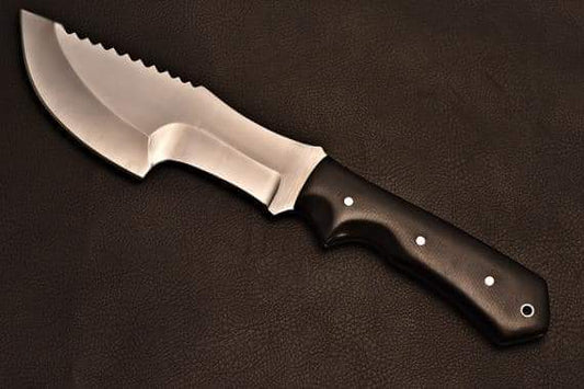 Handcrafted D2 Steel Tracker Knife with Black Micarta Handle