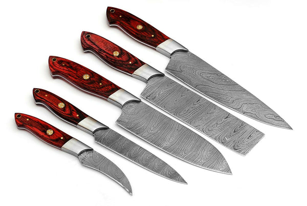 DAMASCUS CHEF/KITCHEN KNIFE CUSTOM MADE BLADE 5 Pcs. Set - NB CUTLERY LTD