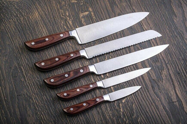 Custom--Handmade 5 pcs Chef Knife Kitchen set - Wood Handle – NB