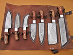 Damascus Custom--Handmade 7 pcs Chef Knife Kitchen set - Handle Made Of Wood - NB CUTLERY LTD