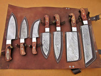 Damascus Custom--Handmade 7 pcs Chef Knife Kitchen set - Handle Made Of Wood - NB CUTLERY LTD