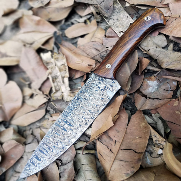 CUSTOM HANDMADE DAMASCUS CHEF KNIFE WITH LEATHER SHEATH