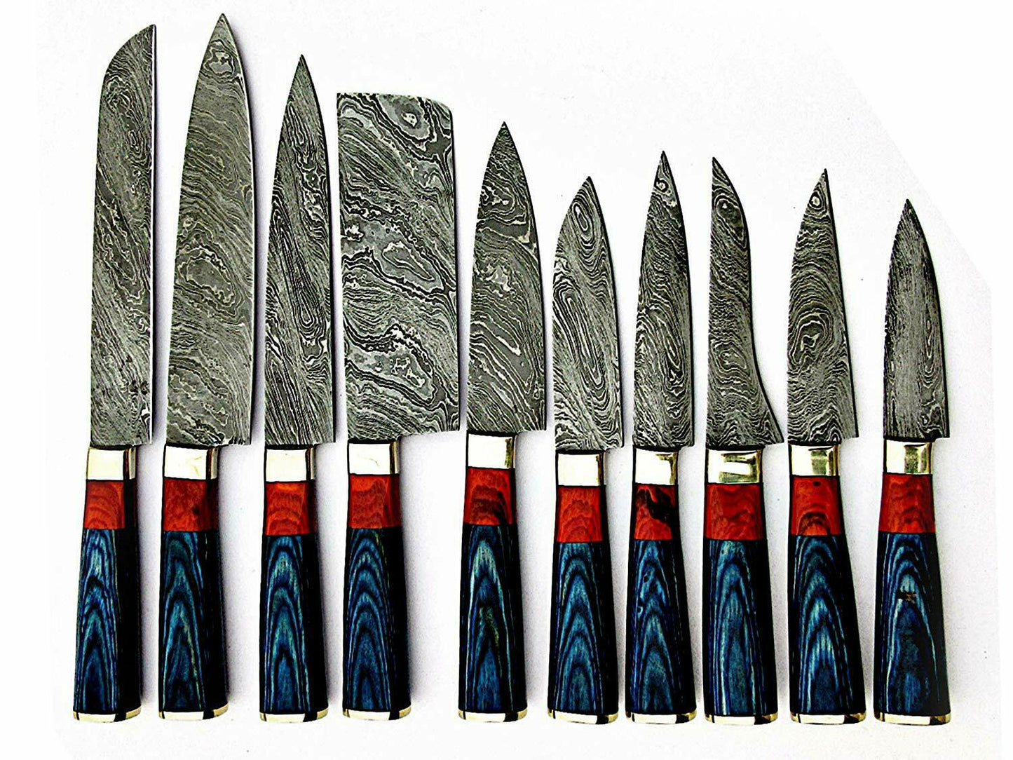 Damascus Steel Handmade Custom Chef Kitchen Knives Professional Set of 10 Knives - NB CUTLERY LTD