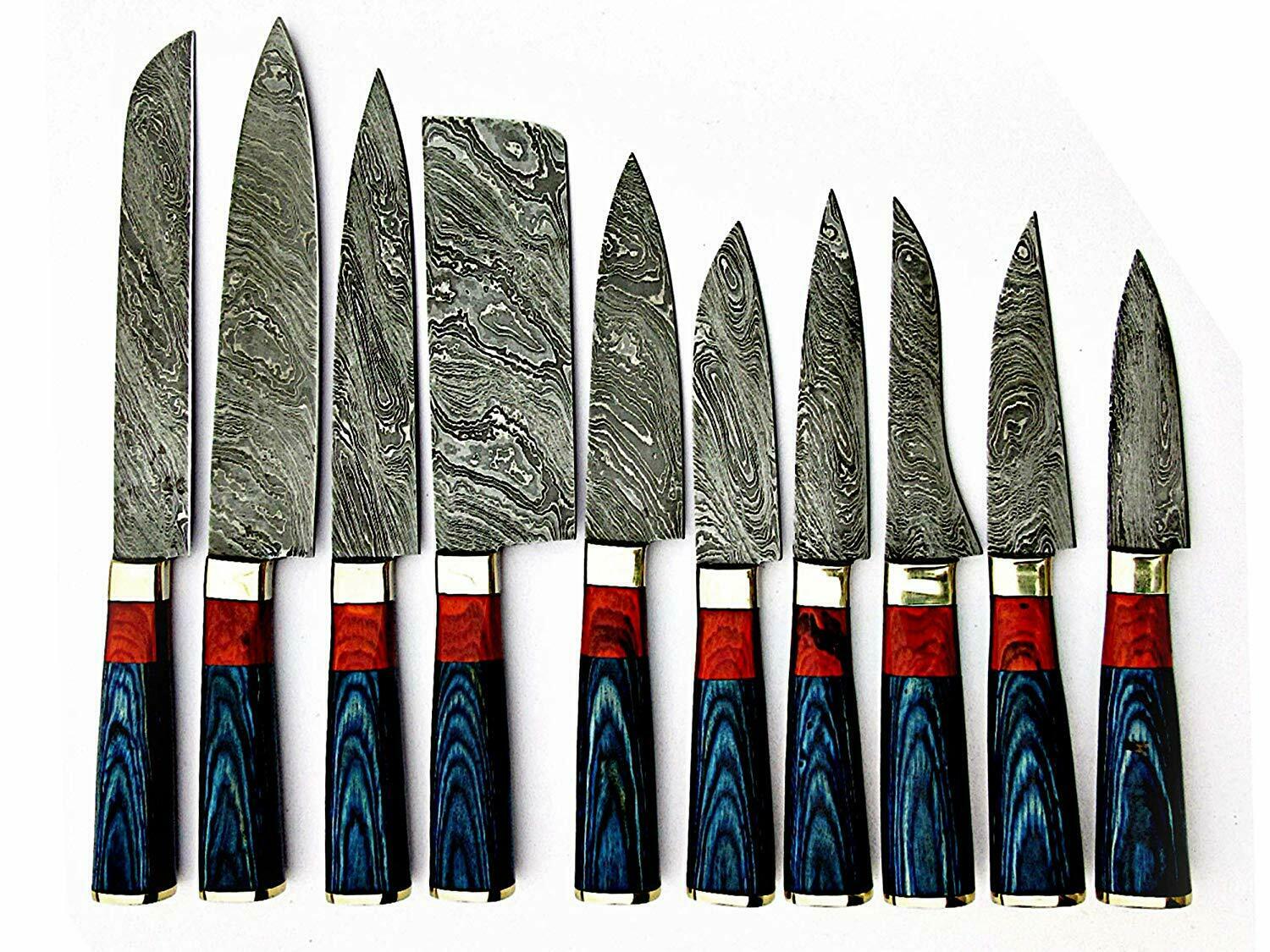 Damascus Steel Handmade Custom Chef Kitchen Knives Professional Set of 10 Knives - NB CUTLERY LTD