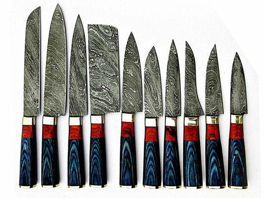 Damascus Steel Handmade Custom Chef Kitchen Knives Professional Set of 10 Knives - NB CUTLERY LTD