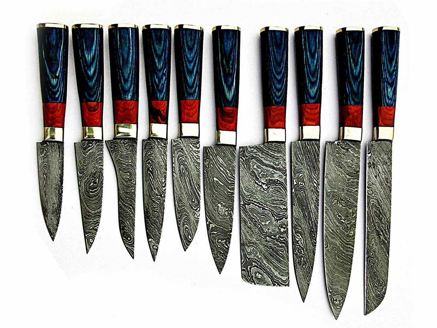 Damascus Steel Handmade Custom Chef Kitchen Knives Professional Set of 10 Knives - NB CUTLERY LTD