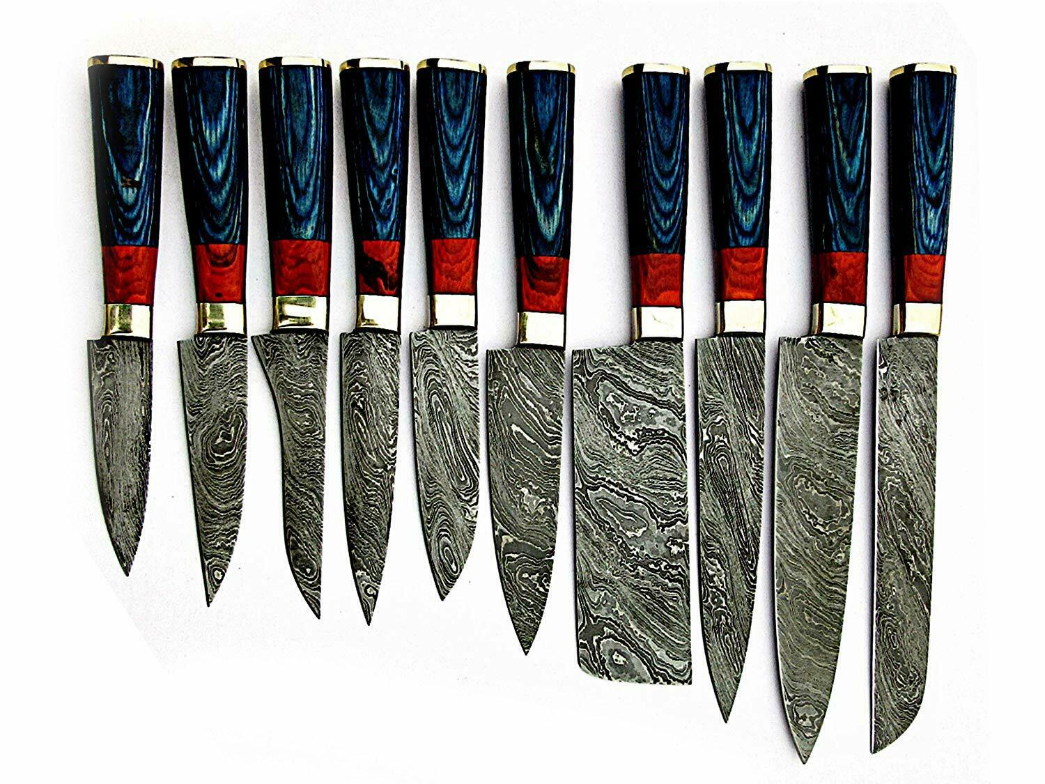 Damascus Steel Handmade Custom Chef Kitchen Knives Professional Set of 10 Knives - NB CUTLERY LTD