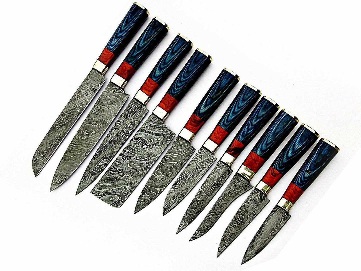 Damascus Steel Handmade Custom Chef Kitchen Knives Professional Set of 10 Knives - NB CUTLERY LTD