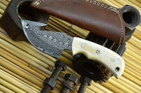 Damascus Steel Gut Hook Hunting Knife Handmade,Camel Bone Handle