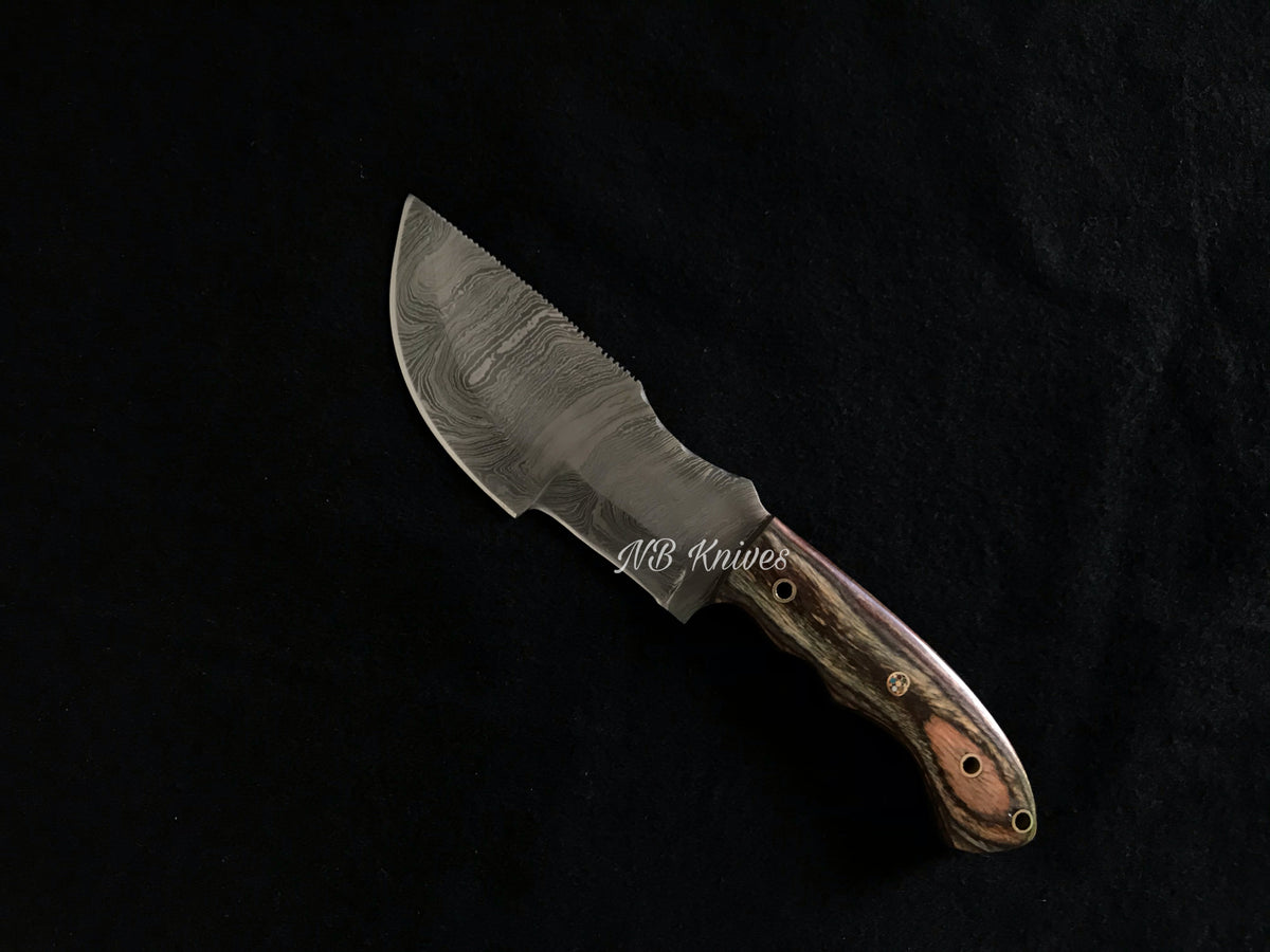 Damascus Steel Tracker Knife Featuring Pakka Wood Handle