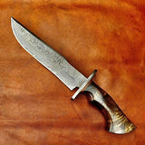 CUSTOM HANDMADE DAMASCUS STEEL BOWIE KNIFE WITH LEATHER SHEATH