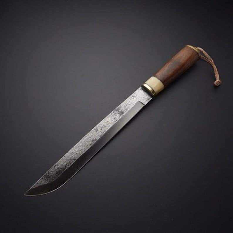 CUSTOM HAND FORGE HUNTING KNIFE WITH LEATHER SHEATH 