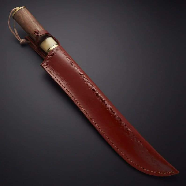 CUSTOM HAND FORGE HUNTING KNIFE WITH LEATHER SHEATH 