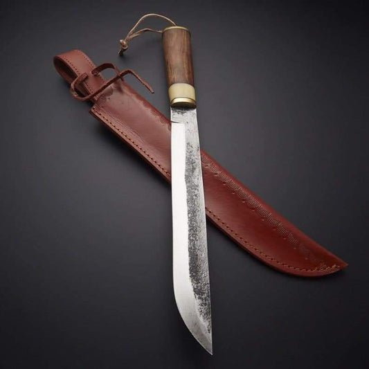 CUSTOM HAND FORGE HUNTING KNIFE WITH LEATHER SHEATH 