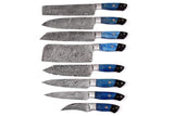 CUSTOM HANDMADE DAMASCUS STEEL 8 PCS CHEF SET WITH LEATHER ROLL KIT