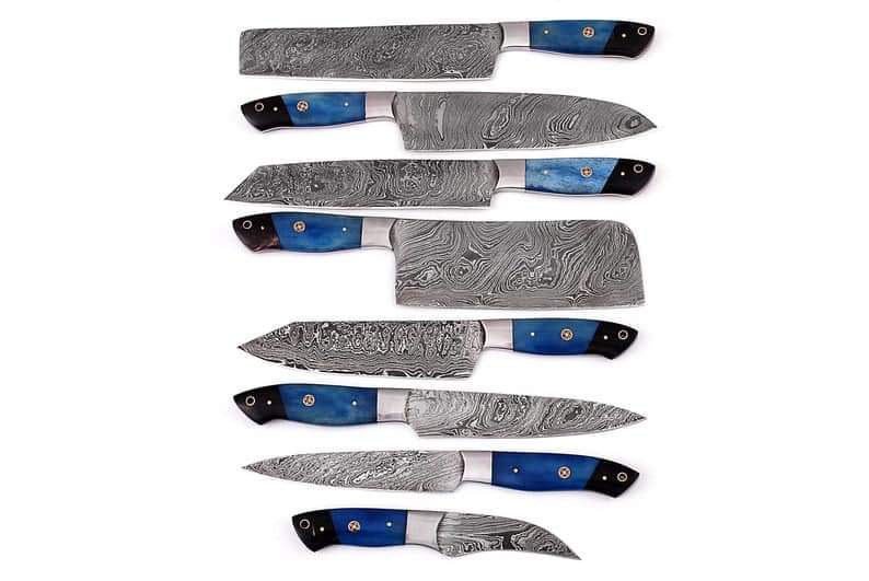 CUSTOM HANDMADE DAMASCUS STEEL 8 PCS CHEF SET WITH LEATHER ROLL KIT