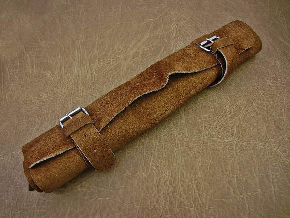 CUSTOM HAND FORGED DAMASCUS STEEL 5 PCS CHEF SET WITH LEATHER ROLL KIT 