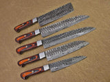 CUSTOM HAND FORGED DAMASCUS STEEL 5 PCS CHEF SET WITH LEATHER ROLL KIT 