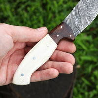 Damascus hunting knife Handle: Bone, Olive Wood Bolster - NB CUTLERY LTD