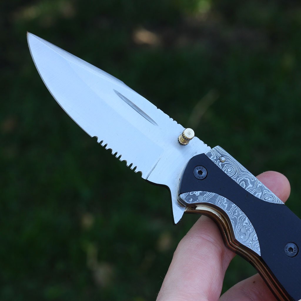 Black G10, Damascus Steel Bolster, Red Mosaic Pin, Pocket Clip - NB CUTLERY LTD