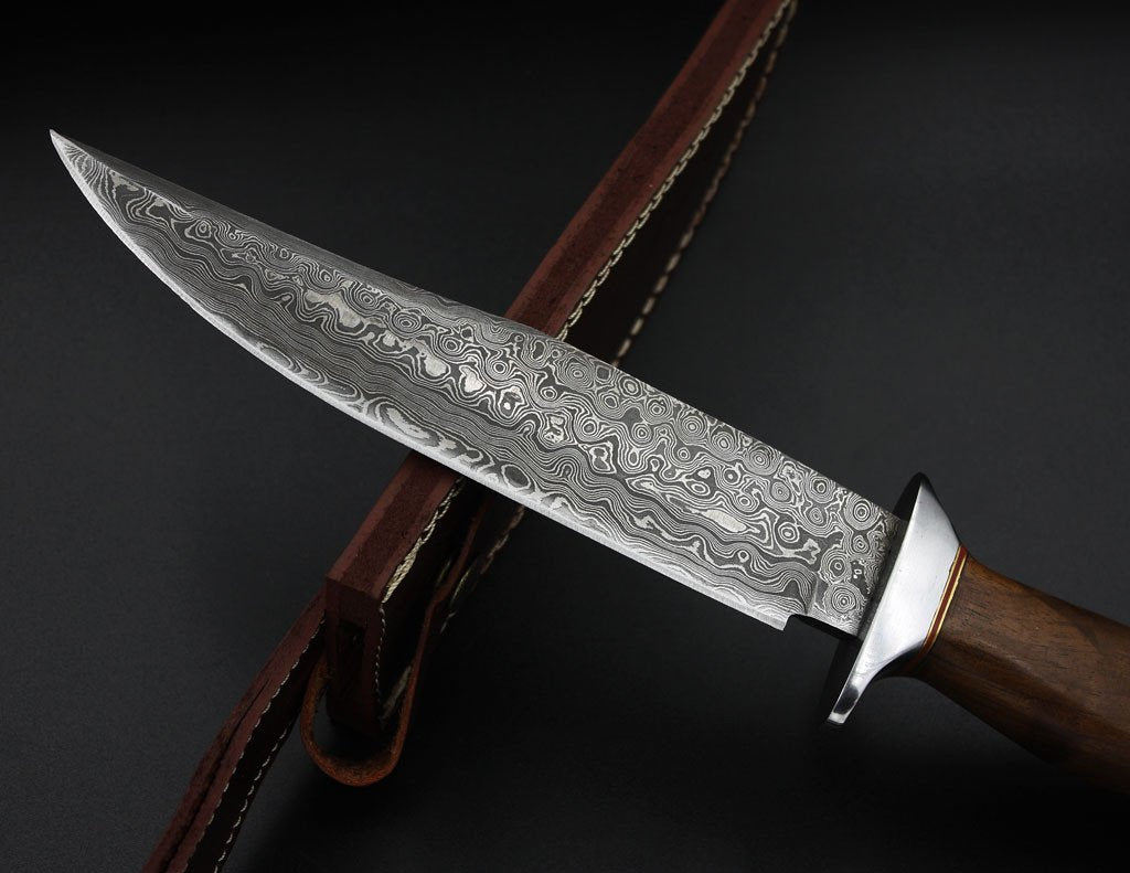 Handcrafted Damascus Bowie Knife with Stainless Steel Bolster