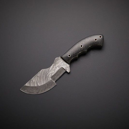 Handcrafted Damascus Tracker Knife with Black Micarta Handle & Leather Sheath