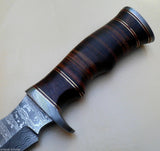 Handmade Damascus Steel Hunting Bowie Knife 11'' Stacked Leather Handle - NB CUTLERY LTD