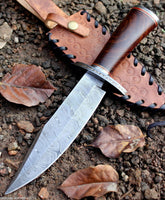 Handmade Damascus Steel Hunting Bowie Knife Rose Wood Handle