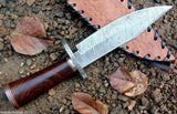 Handmade Damascus Steel Hunting Bowie Knife Rose Wood Handle