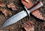 Handmade Damascus Steel Hunting Bowie Knife Rose Wood Handle