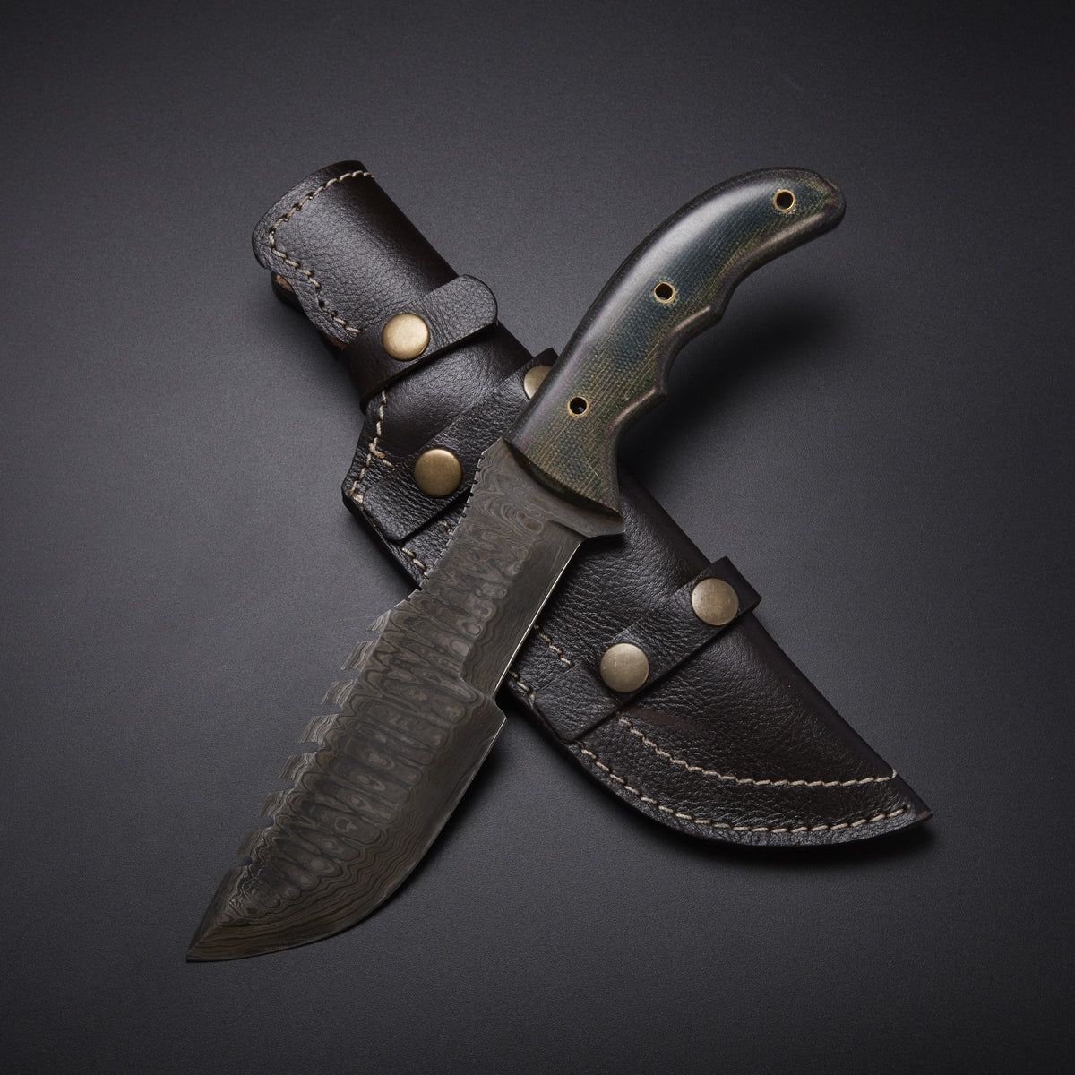 Handmade Damascus steel tracker knife with Micarta handle